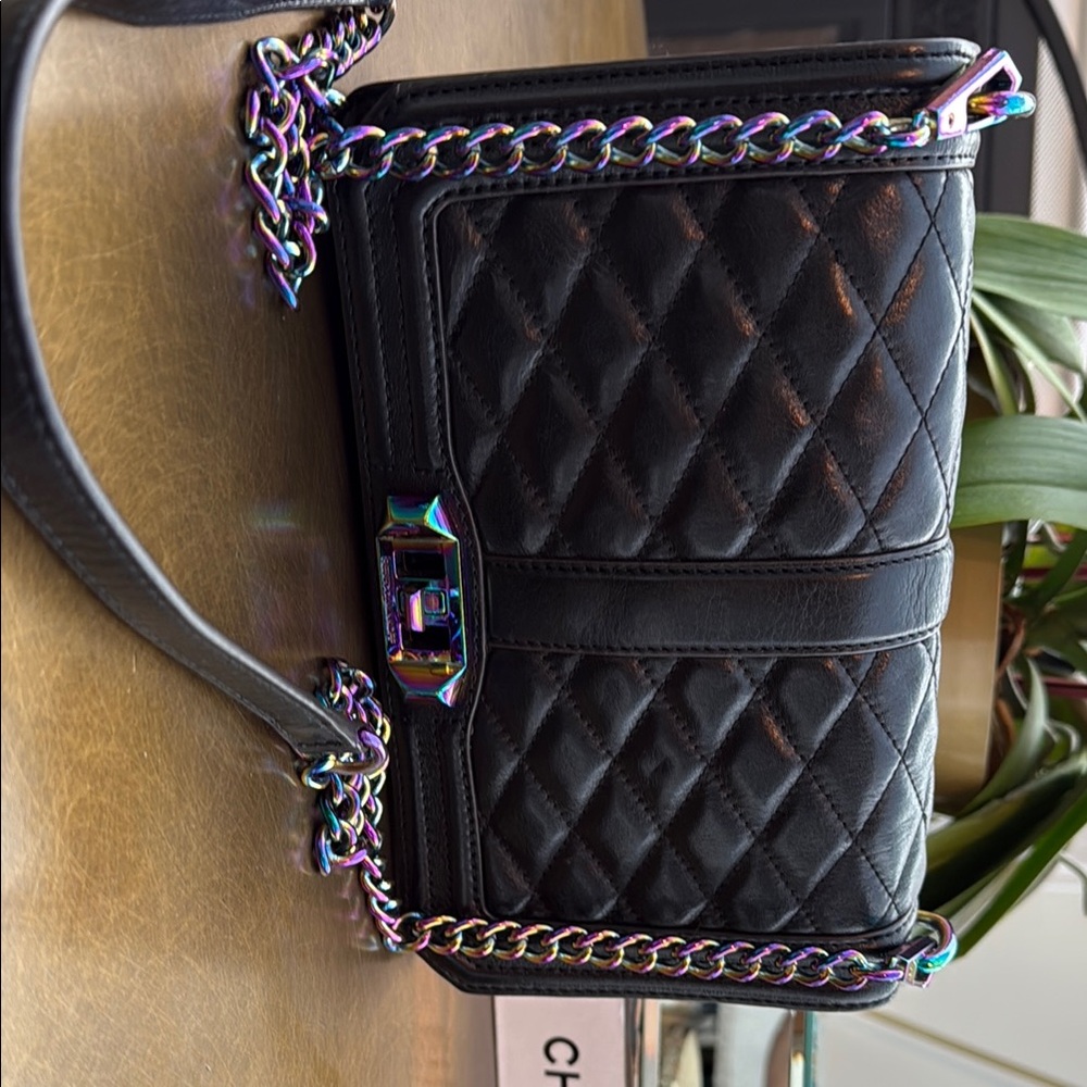 Black Quilted Crossbody Bag with Chain Strap
